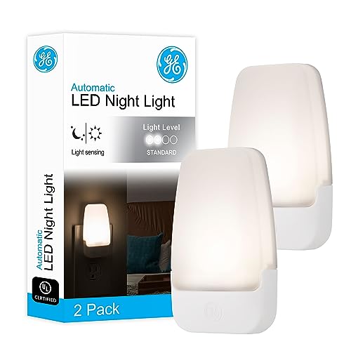 GE LED Night Light, Plug-in, Dusk to Dawn Sensor, Warm White, UL-Certified, Energy Efficient, Ideal Nightlight for Bedroom, Bathroom, Nursery, Hallway, Kitchen, 30966, 2 Pack