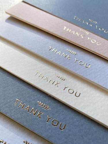 RUN2PRINT (36 Pack Thank You Cards With Envelopes & Foil Stickers - Elegant Dusty Blue Emboss Gold Foil Pressed - Blank Notes Wedding, Bridal, Baby Shower, Business and Formal All Occasion Cards