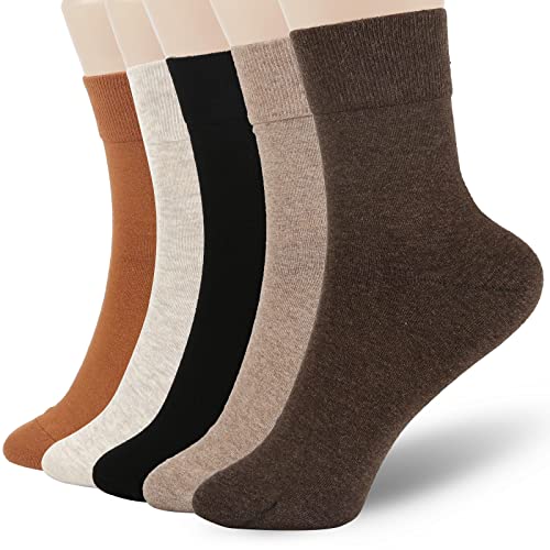 FGZ Womens Thin Cotton Socks, Soft Cotton Socks Women Above Ankle Crew Socks 5 Pairs (9-11,Brown and Orange)