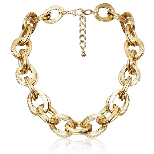 ACEDRE Chunky Choker Necklace Gold Cuban Link Chain Double O Link Necklaces Punk Hip-hop Jewelry for Women and Girls