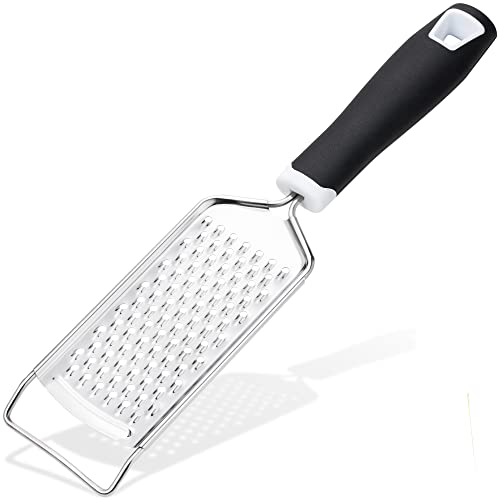 Rainspire Professional Cheese Graters for Kitchen Stainless Steel Handheld, Metal Lemon Zester Grater With Handle For Cheese, Chocolate, Spices, Kitchen Gadgets And Tools, Soft Grip Handle, Black