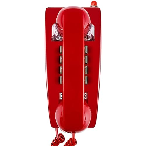 Sangyn Retro Wall Phones for Landline with Mechanical Ringer Corded Telephone Wall Mounted with Indicator Waterproof Old Style Landline Phones for Home Kitchen, Red