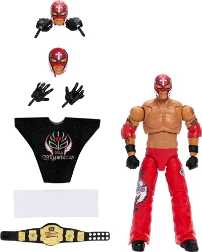 Mattel WWE Ultimate Edition Action Figure Rey Mysterio Fan TakeOver Collectible with Interchangeable Accessories, Extra Heads & Swappable Hands (Amazon Exclusive)