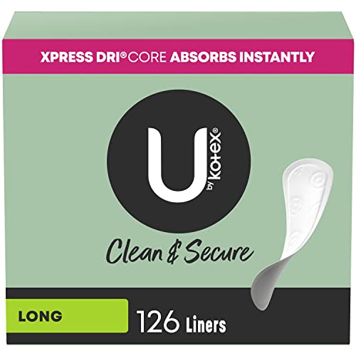 U by Kotex Clean & Secure Panty Liners, Light Absorbency, Long Length, 126 Count (Packaging May Vary)