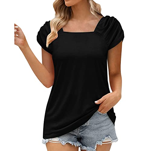 Women's Short Sleeves Ribbed Fitted Shirt Basic V Neck Slim T Shirt Tops Tunic Tank top Womens tees Loose fit Satin Tops for Women Womens Loose Fitting Tank Tops Black