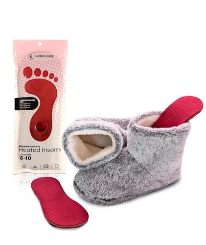 Snook-Ease Heated Booties Thick Warm Winter Feet Warmers with Microwavable Heatable Inserts – Heated Booties Foot Heater for cold feet – Heated Foot Warmers (Gray, Women 8-9 / Men 7-8)