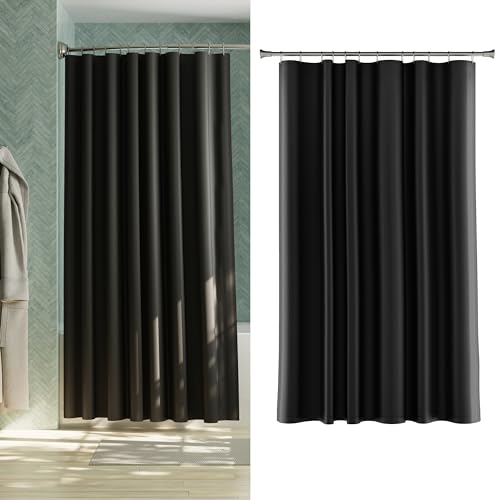 Maytex Water-Repellent Fabric Shower Curtain Liner with Weighted Hem, Soft Microfiber, Quick Drying and Washable Shower Liner, 70' x 72', Black