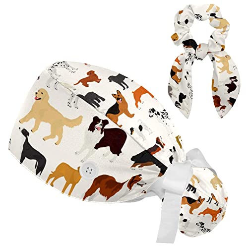 Dog Surgical Cap with Buttons/Bow Hair Scrunchy for Long Hair
