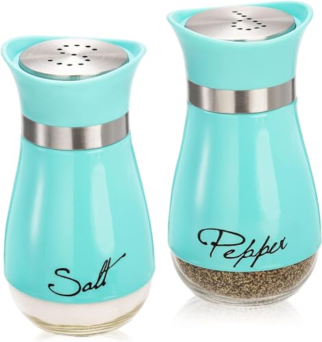 Tebery 4 Ounces Blue Salt and Pepper Shakers Set Stainless Steel & Glass Spice Dispenser Classic, Refillable Design