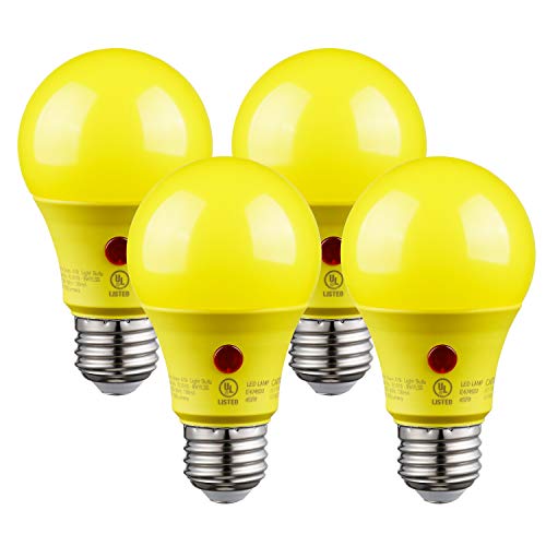 TORCHSTAR Yellow Dusk to Dawn Light Bulbs Outdoor, Sensor A19 LED Light Bulb, UL Listed, 9W (60W Eqv.), 600lm, Auto On/Off Photocell Automatic for Outdoor Lighting, 2700K Soft White, Pack of 4