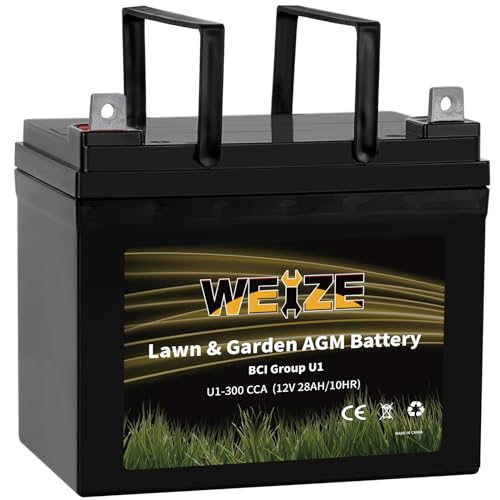 WEIZE Lawn & Garden AGM Battery, 12V 300CCA BCI Group U1 SLA Starting Battery for Lawn, Tractors and Mowers, Compatible with John Deere, Toro, Cub Cadet, and Craftsman