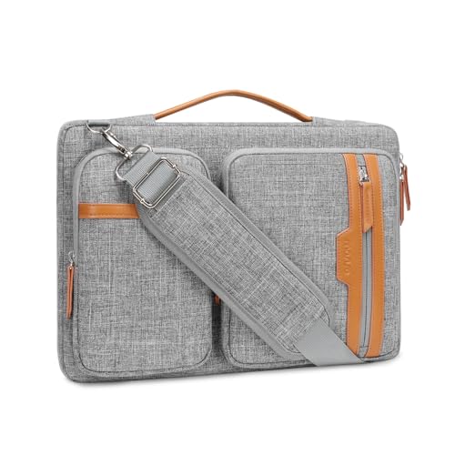 MOSISO 360 Protective Laptop Bag, 15.6 inch Computer Bag Compatible with MacBook Pro 16, HP, Dell, Asus Notebook, Side Open Messenger Bag with 2 Rectangle Zipper Pockets & Extendable Handle, Gray