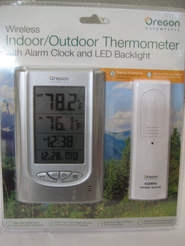 Oregon Scientific Wireless Indoor/Outdoor Thermometer with Alarm Clock and Led Backlight Silver