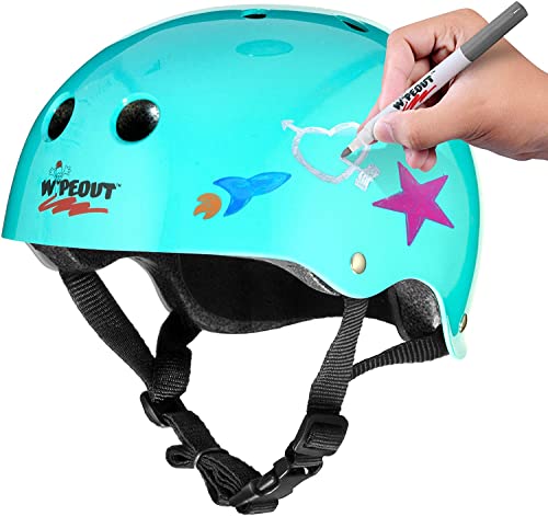 Wipeout Dry Erase Kids Helmet for Bike, Skate, and Scooter, Teal Blue, Ages 8+