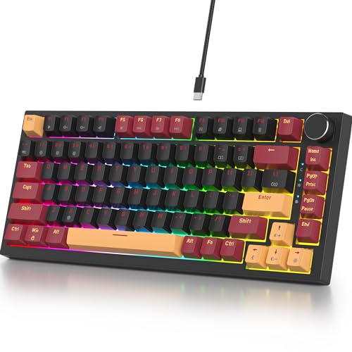 Guffercty kred 75% Gasket Mounted Gaming Keyboard Hot Swappable, 82 Key RGB Backlit Wired TKL Mechanical Keyboard with Knob Custom Linear Switch for Win (82 Samurai)