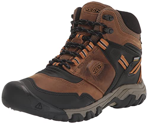 KEEN mens Ridge Flex Mid Height Flexible Waterproof Hiking Boots, Bison/Golden Brown, 10.5 US