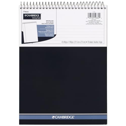 Cambridge Notebook, Business Notebook, 8-1/2' x 11', 70 Sheets, College Ruled, Top Wirebound, Navy (59882)
