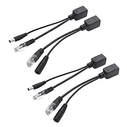BeElion 2Kits 4PCS Passive PoE Injector and Splitter Kit with 5.5x2.1 mm DC Power Adaptor Connector,Black