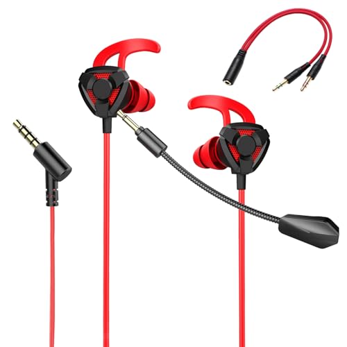 MOVOYEE Gaming Headset with Microphone,Noise Cancelling Gaming Headphones with Mic Detachable,Surround Sound Wired Gaming Earbuds PC for Xbox One PS4 PS5 Nintendo Switch Playstation 5 Phone Red Black