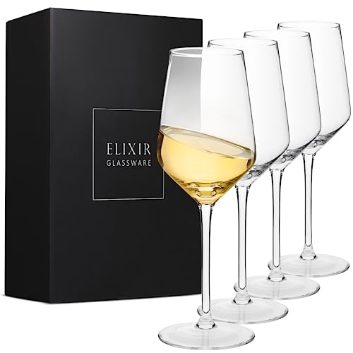 ELIXIR GLASSWARE Hand Blown Red & White Wine – Set of 4 Long Stem Wine Glasses, Premium Crystal – Wedding, Anniversary, Christmas – 13 oz, Clear