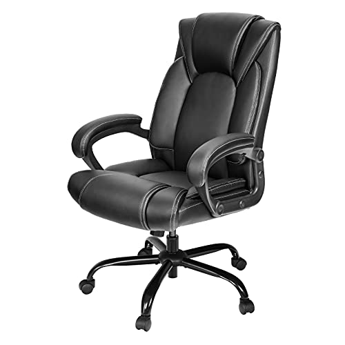 OUTFINE Office Chair Executive Office Chair Desk Chair Computer Chair with 5-Year Peel-Free Assurance Spring Cushion Ergonomic Support Tilting Function Upholstered in Bonded Leather Black
