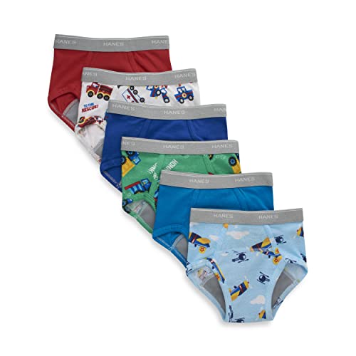 Hanes Boys' Potty Trainer Underwear, Boxer Available, 6-Pack, Briefs-Blue/Print Assorted-6 Pack, 4T