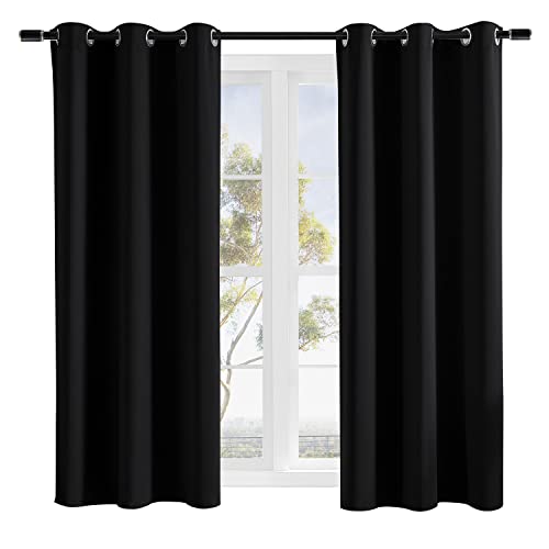 Rutterllow Room Darkening Blackout Curtains for Bedroom 2 Panel,Grommet Top(42x63 Inch, Black)