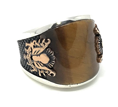 KAR 925K Stamped Sterling Silver Tiger's Eye Coat of Arms Ottoman Men's Ring K6D (9)