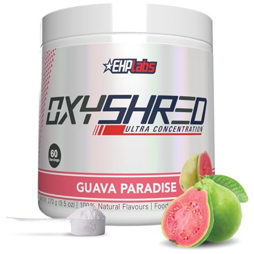 EHP Labs OxyShred Thermogenic Pre Workout Powder & Shredding Supplement - Preworkout Powder with L Glutamine & Acetyl L Carnitine, Energy Boost Drink - Guava Paradise, 60 Servings