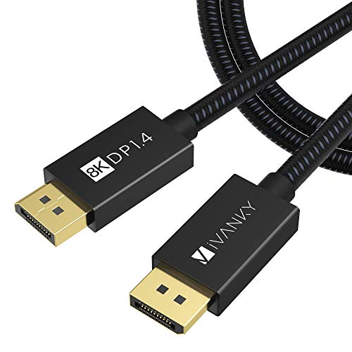 IVANKY DisplayPort Cable 10ft 1.4, 8K DP to DP Cable[8K@60Hz, 4K@144Hz, 1080P@240Hz], Support HBR3, 32.4Gbps, HDCP 2.2, HDR, 8K Display Port Cord Compatible for Gaming Monitor, TV, PC, Laptop - 10ft