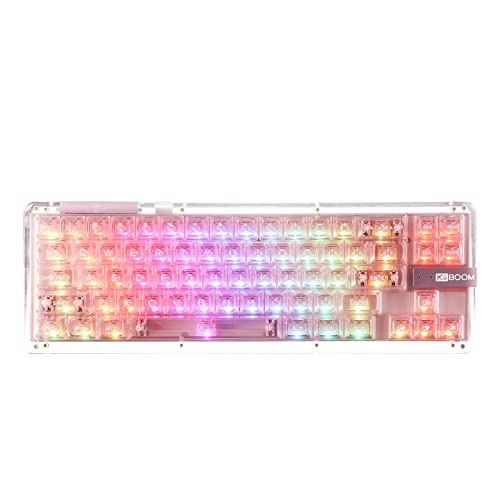 KiiBoom Phantom 68 65% Hot Swappable Crystal Gasket-Mounted Mechanical Keyboard, BT5.0/2.4GHz/USB-C Wired Wireless NKRO Gaming Keyboard with South-Facing RGB, 4000mAh Battery for Win/Mac(Pink)