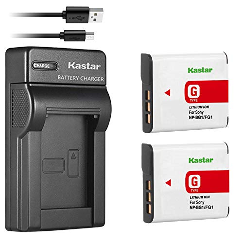 Kastar Battery X2 + Slim USB Charger for Sony NP-BG1 NP-FG1 Battery Sony Cybershot DSC-HX5V, DSC-HX9V, DSC-W30, DSC-W35, DSC-W50, DSC-W55, DSC-W70, DSC-W80, DSC-W290, DSC-H10, H20, H50, H55, H70, H90