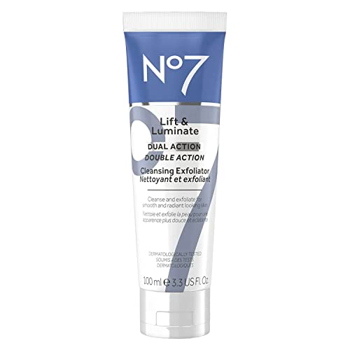 No7 Lift & Luminate Dual Action Cleansing Face Exfoliator - Vitamin C, E & B5 Daily Exfoliating Cleanser - Deep Pore Cleanser for Dullness, Uneven Skin Tone & Brighter More Radiant Skin (100ml)