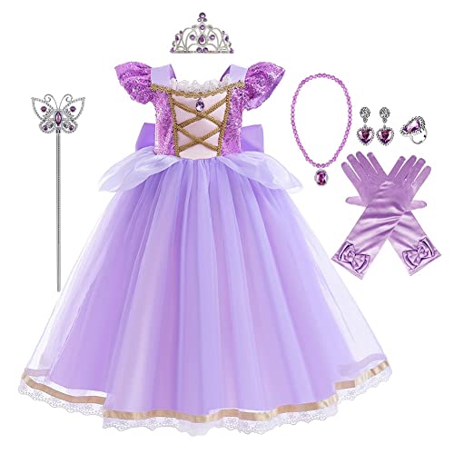 MYRISAM Girls Sofia Princess Halloween Costume Rapunzel Fancy Party Cosplay Dress Up Birthday Christmas Dress w/Accessories Set 7-8T