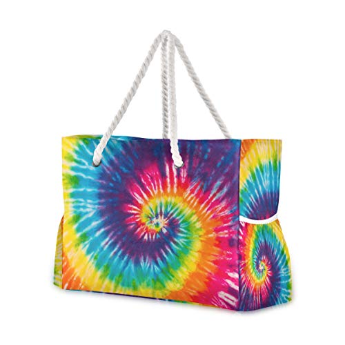 ALAZA Beach Bag, Abstract Swirl Design Tie Dye Shoulder Beach Tote with Cotton Rope Handles