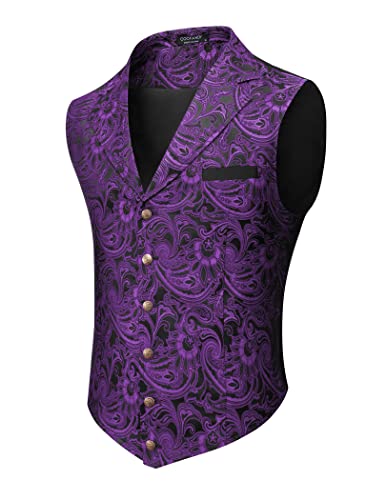 COOFANDY Vest for Men Formal Paisley Jacquard Suit Vest Tuxedo Vest Waistcoat Steampunk Vest for Suit Tux Purple, X-Large