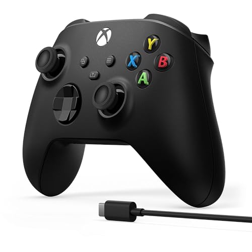 Xbox Core Wireless Gaming Controller + USB-C Cable – Carbon Black – Xbox Series X|S, Xbox One, Windows PC, Android, and iOS