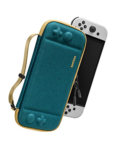 tomtoc Slim Carrying Case for Nintendo Switch /OLED Model, Protective Switch Case with 10 Game Cartridges, Hard Portable Travel Case, with Original Patent and Military Grade Protection, Turquoise