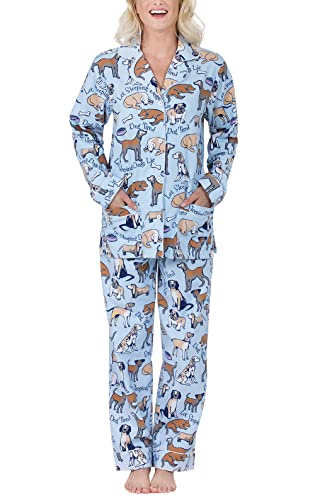 PajamaGram Flannel Pajamas Women Soft - Women's Flannel Pajamas, Blue, L, 12-14