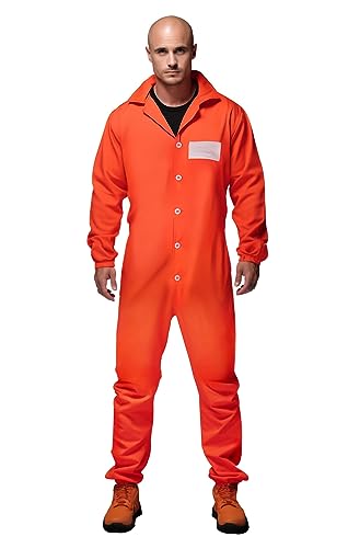 HOMELEX Orange Prison Jumpsuit Costume Mens Halloween Inmate Outfit Adult Jail Uniform