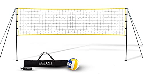 Ultra Sporting Goods Volleyball Net for Backyard, Includes 32x3 Ft Beach Volleyball Net with Poles, 8.5-Inch PU Volley Ball, Bag & Pump, Portable Volleyball Net for Outdoor or Home Use, Complete Set