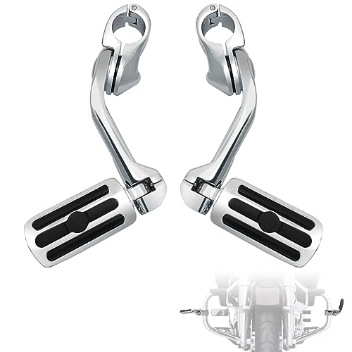 FOVPLUE 1.25' Highway Footpegs,Adjustable Long Angled Highway Pegs w/Mounts for Harley Touring Street Glide Electra Glide Road King Softail CVO Dyna Trike VRSC Sportster w/1-1/4' Engine Guard,Chrome#1