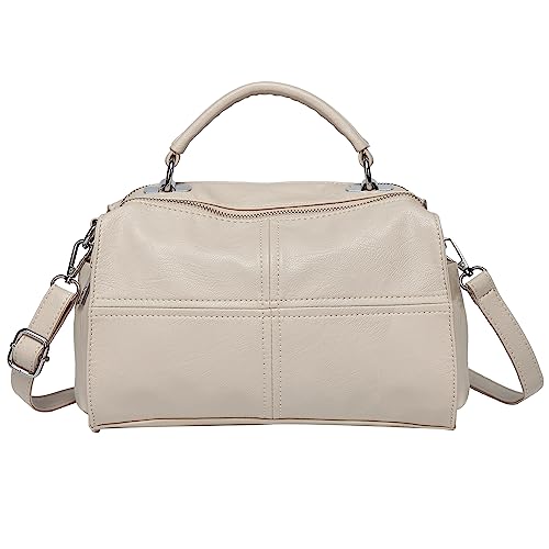 VASCHY Crossbody Bags for Women, Vegan Leather Top Handle Satchel Handbag Fashion Shoulder Bag Purse Beige