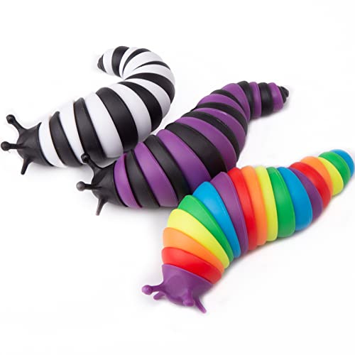 MEIEST 3 PCS Fidget Slug Toys,3D Articulated Stretch Caterpillar Sensory Stress Relief Flexible Hand Toy, Ideal Party Favor Colorful Anti-Anxiety Office Desk Pet Toys