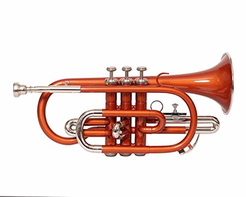 Sai Musical Cornet Trumpet Bb Flat Orange Nickel, Hard Case, Mouthpiece - Ideal for All Skill Levels: Beginner, Student, Professional