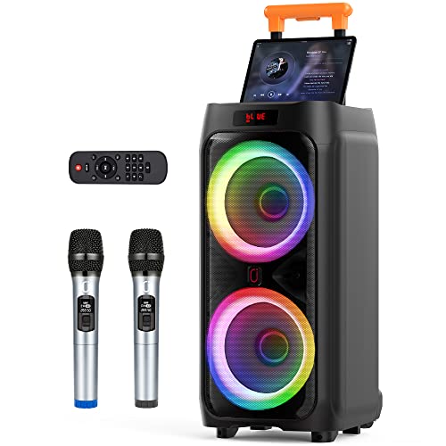 JYX Karaoke Machine with 2 Wireless Microphones for Adults, 8' Big Bluetooth Party Speaker with 500W Peak Power,PA System with DJ Light, Rolling Wheels and Trolley,Perfect for Outdoor