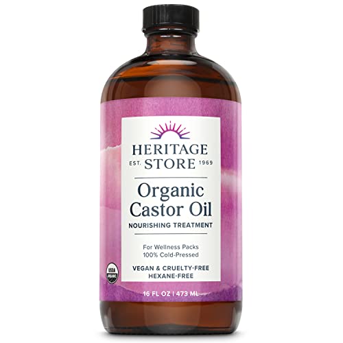 HERITAGE STORE Organic Castor Oil, Glass Bottle, Cold Pressed, Rich Hydration for Hair & Skin, Bold Lashes & Brows 16oz