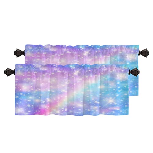 BaoNews Purple Fantasy Star Kitchen Valances for Windows,Blue Rainbow Blackout Valances Curtains Multilayer Polyester Drapes for Kitchen Bedroom 2 Pack 52X18 Inches