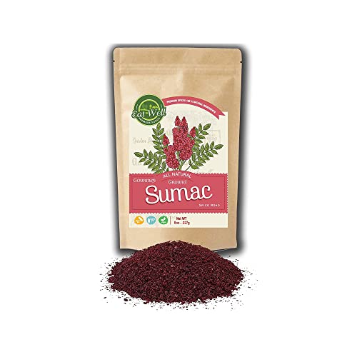 Eat Well Sumac Spice Powder 8 oz Ground Sumac Berries in Resealable Pack, 100% Natural Traditional Middle Eastern Spices, Sumac Seasoning with Pure Gourmet Ingredients for Cooking, Tangy and Citrusy