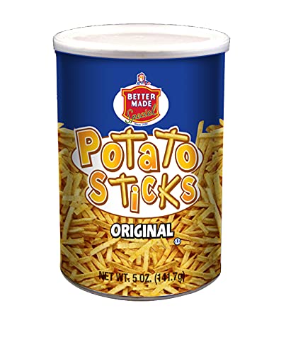 Better Made Potato Sticks 5oz Canister - Shoestring Potato Sticks - Gluten Free - Crunchy, Crispy Snack from Fresh Potatoes - Resealable Lid (Original, Single Can)